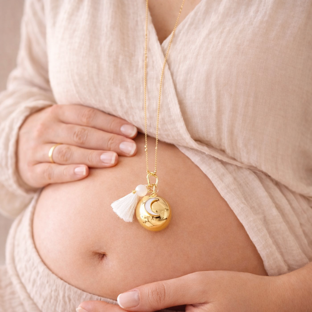 Bola de grossesse doré lisse breloque lune blanche nacré perle pierre de lune pompon Bola de grossesse doré lisse breloque lune blanche nacré perle pierre de lune pompon - Default Title | Creabibenval
