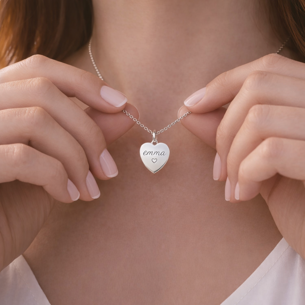 Collier personnalisé médaille petit coeur gravée