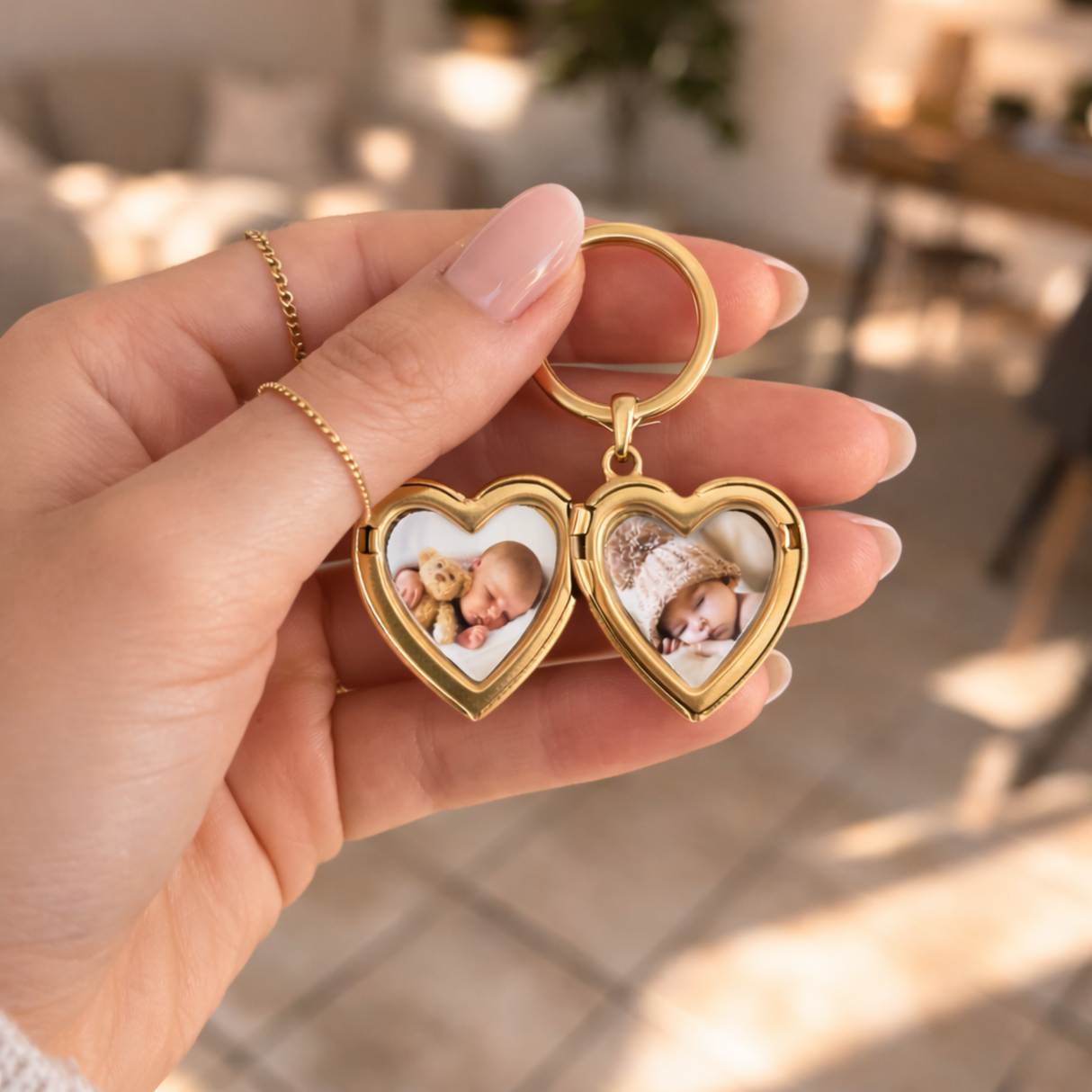 Porte-clés photo personnalisé médaillon coeur