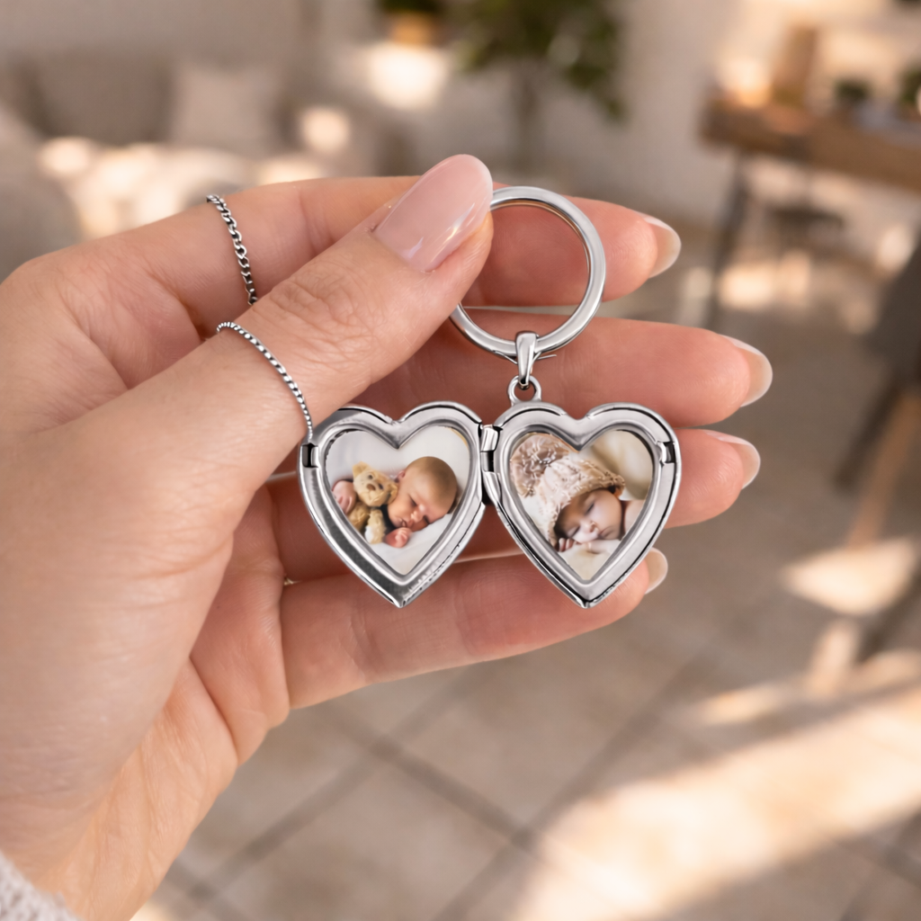 Porte-clés photo personnalisé médaillon coeur