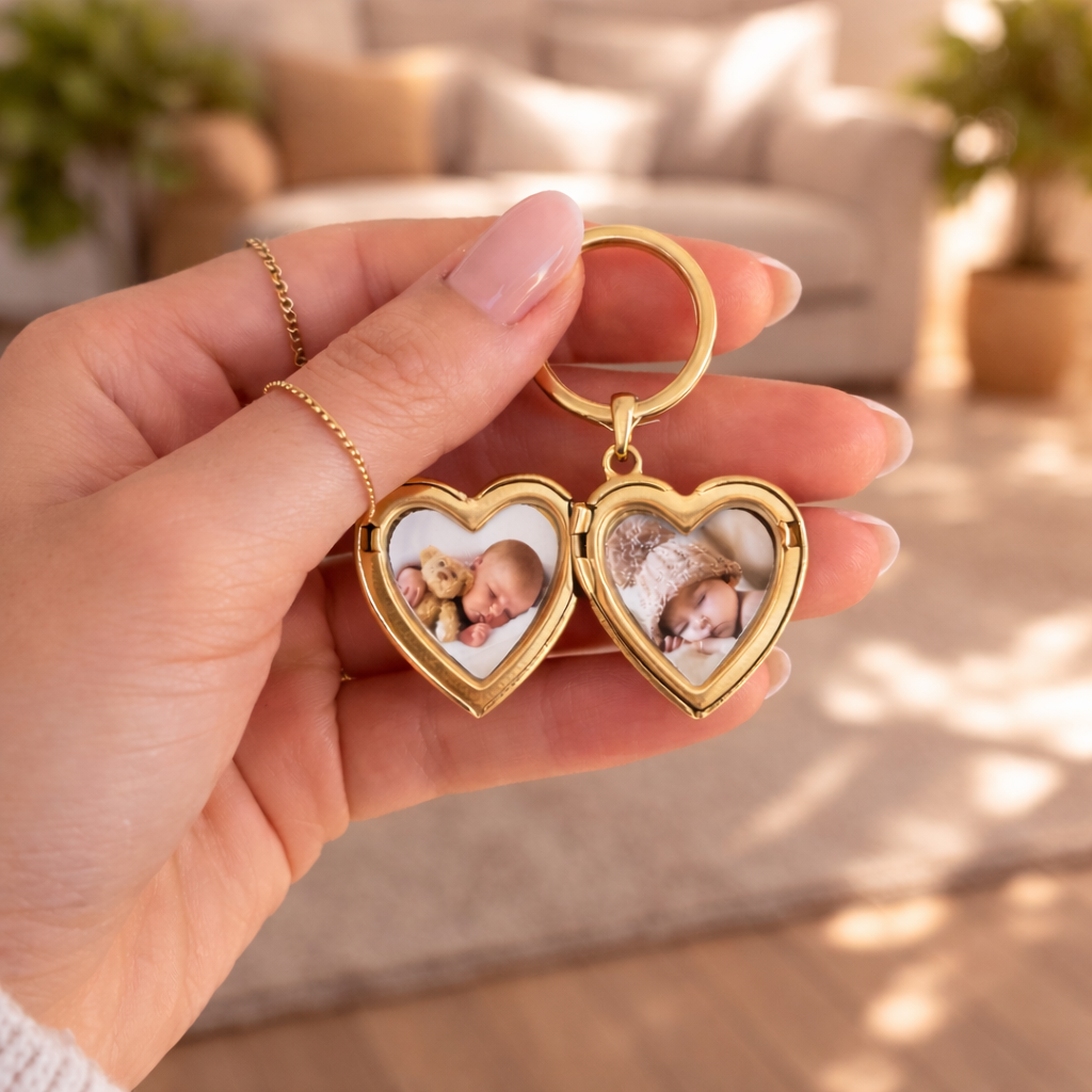 Porte-clés photo personnalisé médaillon coeur