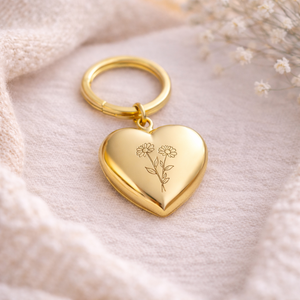 Porte-clés photo personnalisé médaillon coeur