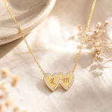 Collier Cœurs strass Personnalisé en Acier Inoxydable Initiales Gravées 