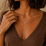 Collier Y maille marine avec strass en acier inoxydable