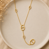 Collier Y maille marine avec strass en acier inoxydable
