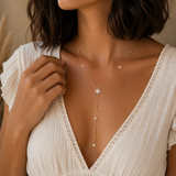 Collier Y maille étoile avec strass zircon en acier inoxydable