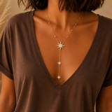 Collier Y étoile strass en zircon acier inoxydable