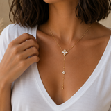 Collier Y trèfle strass en acier inoxydable