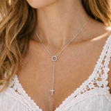 Collier croix ajustable cercle avec strass en acier inoxydable