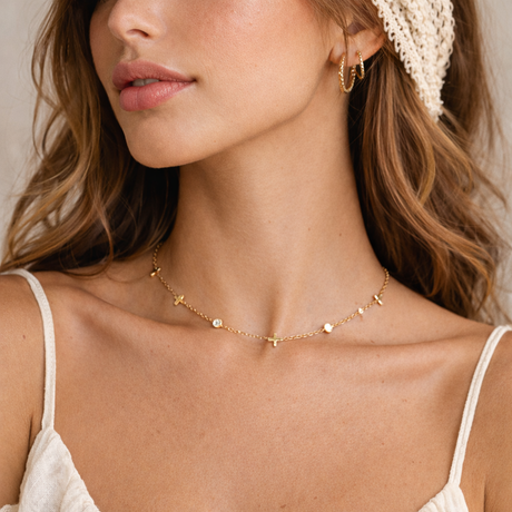 Collier croix avec strass en acier inoxydable