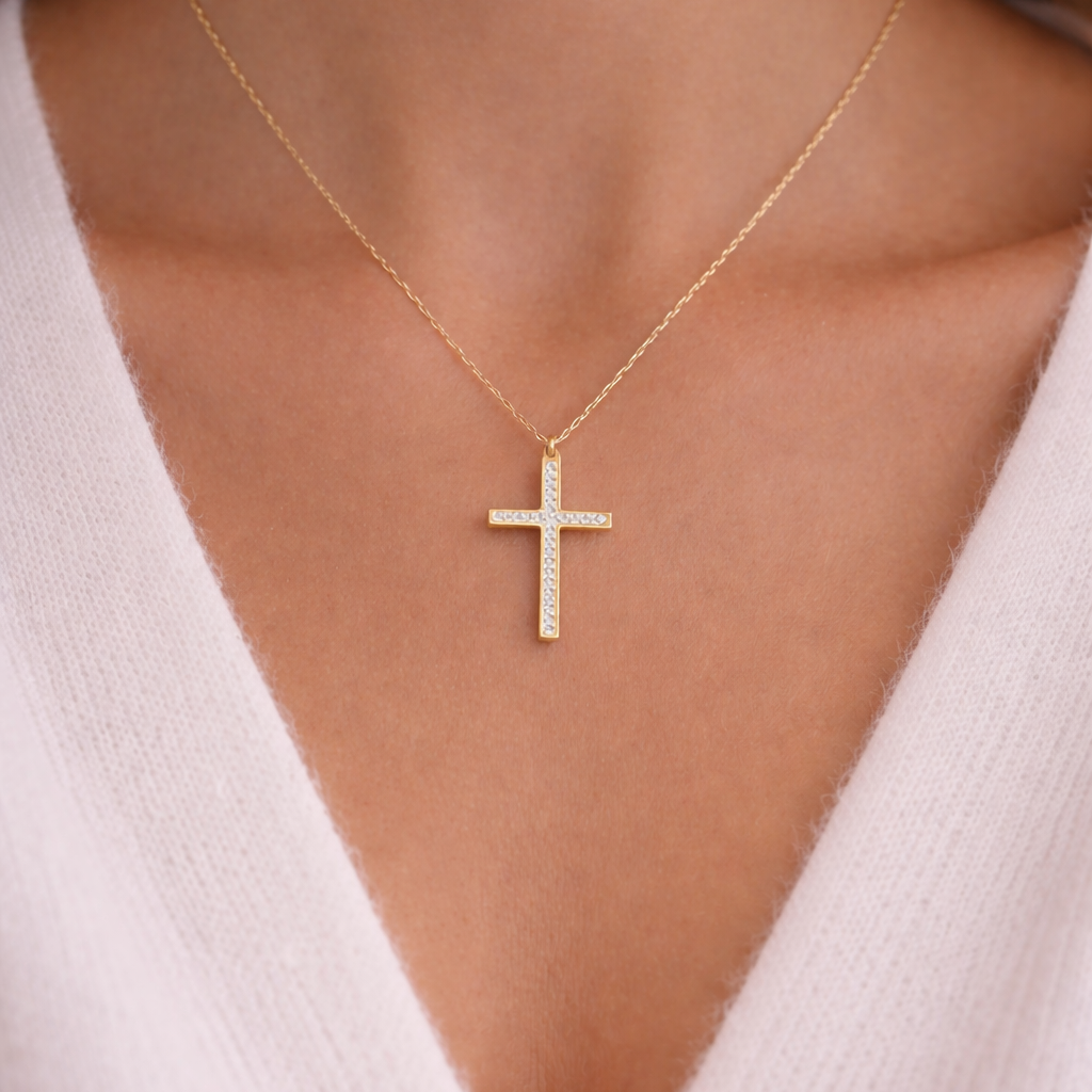 Collier croix avec strass en acier inoxydable
