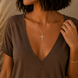 Collier croix avec strass en acier inoxydable