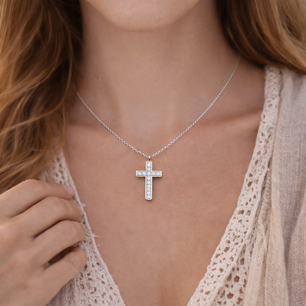 Collier croix avec strass en acier inoxydable