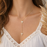 Collier croix en Y avec strass en acier inoxydable