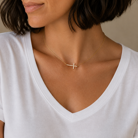 Collier croix horizontale strass ras de cou or acier inoxydable