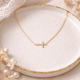 Collier croix horizontale strass ras de cou or acier inoxydable