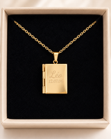 Collier photo personnalisé médaillon forme livre à graver