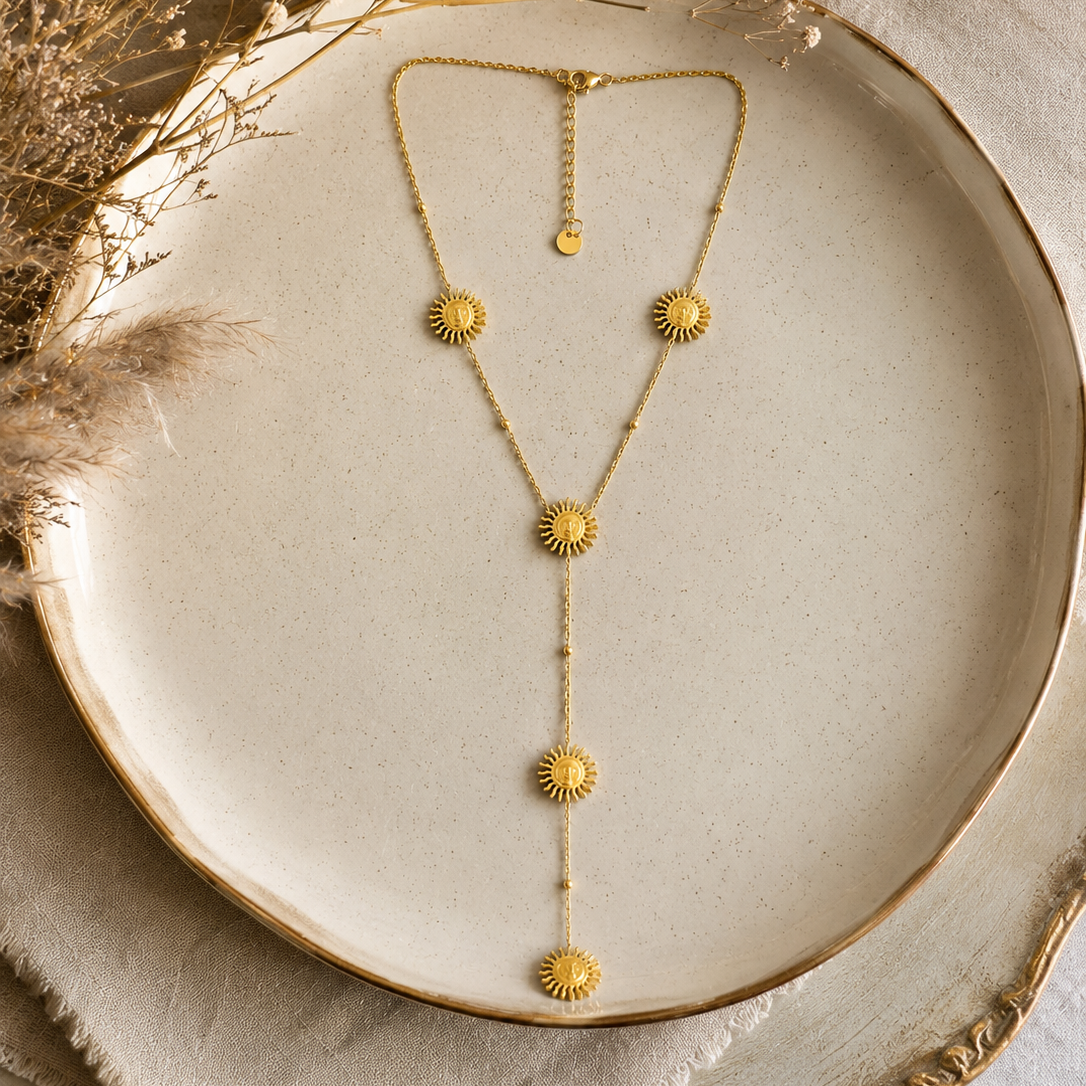 Collier en forme Y soleil en acier inoxydable
