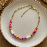 Collier en maille avec perles coquillages et céramiques en acier inoxydable