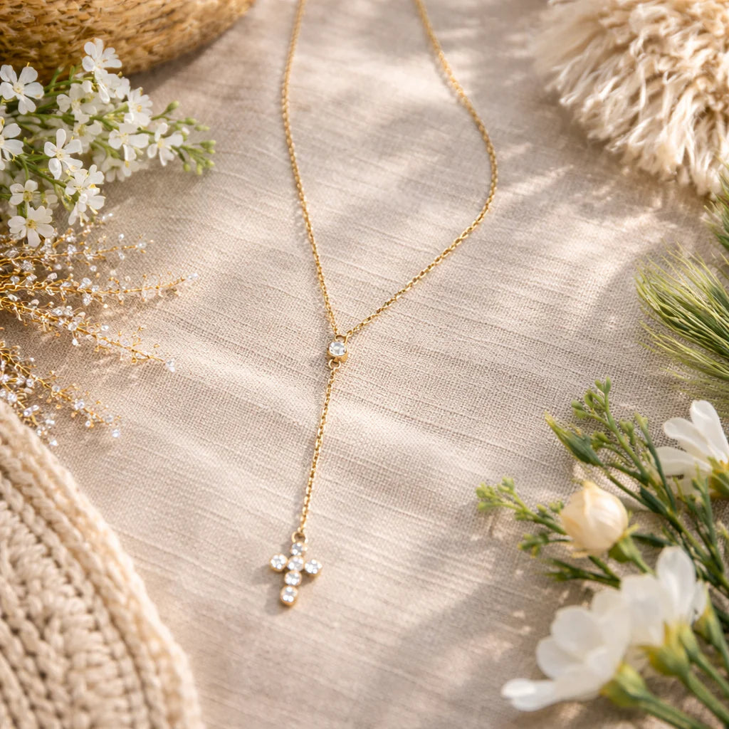 Collier à pendentif de croix avec strass en acier inoxydable