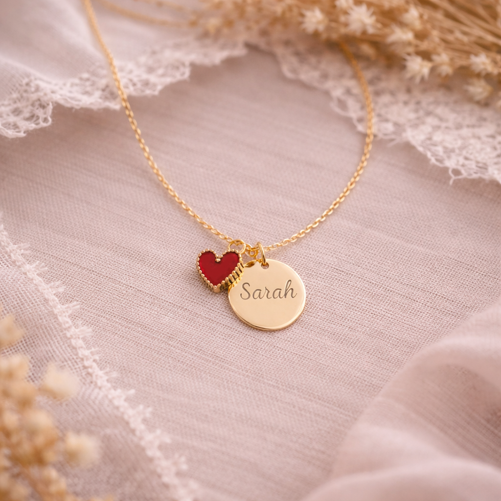 Collier personnalisé médaille gravée breloque coeur