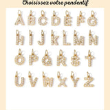 Collier personnalisé médaille gravée lettre strass initiale