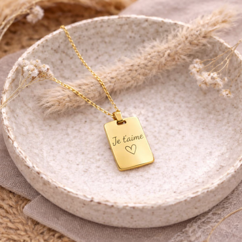 Collier personnalisé médaille gravée rectangle