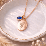 Collier personnalisé médaille ovale gravée pierre de naissance 2