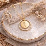 Collier personnalisé médaille ronde gravée anneau