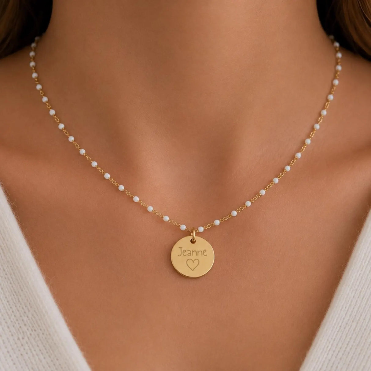 Collier personnalisé perles colorées médaille gravée acier inoxydable