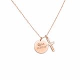 Collier Personnalisé médaille ronde Gravée Croix – Cadeau Baptême, Naissance, Communion