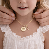 Collier Personnalisé médaille ronde Gravée Croix – Cadeau Baptême, Naissance, Communion