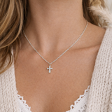 Collier petite croix avec strass en acier inoxydable