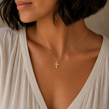 Collier petite croix avec strass en acier inoxydable