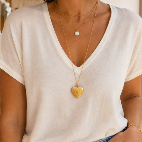 Collier sautoir long photo personnalisé médaillon coeur motif gravé acier inoxydable