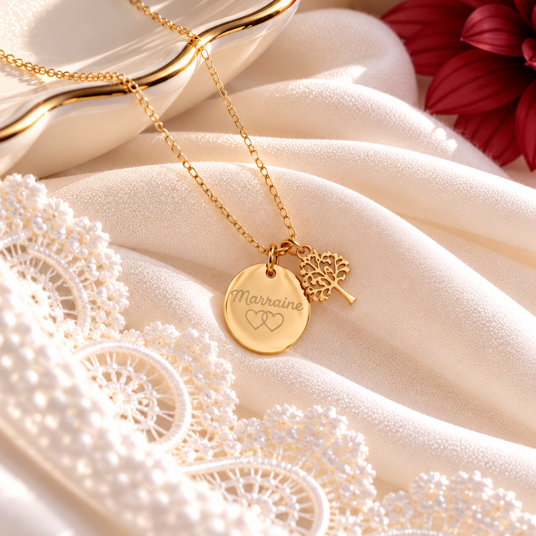 Collier personnalisé médaille gravée arbre de vie