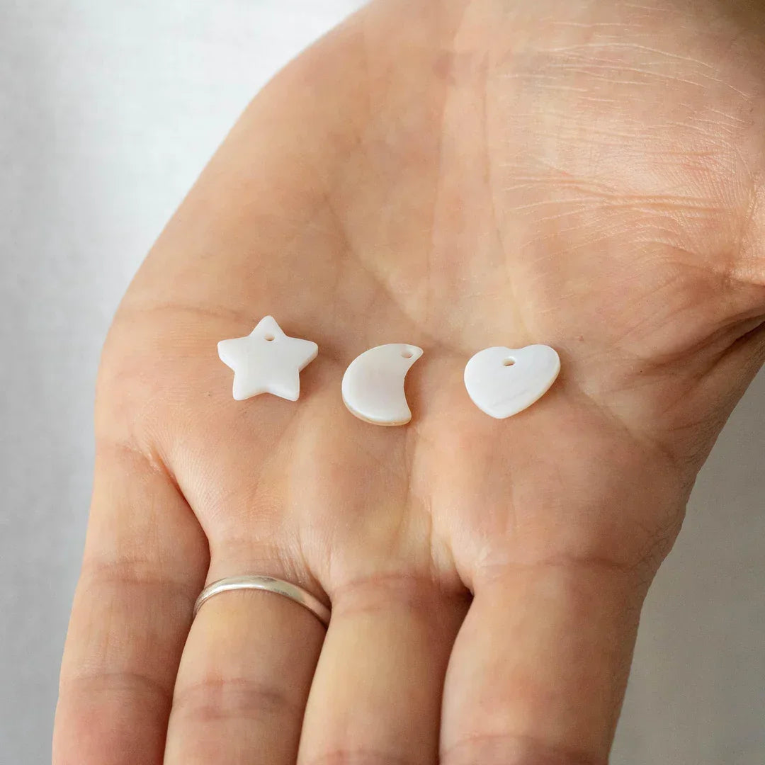 Bola de grossesse sablé argent breloques soleil zircon et lune nacre