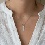 Collier croix chrétienne argent strass acier inoxydable femme
