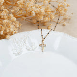 Collier croix chrétienne chaine perlée or et noire acier inoxydable femme