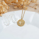 Collier croix chrétienne or et blanc zirconium acier inoxydable femme