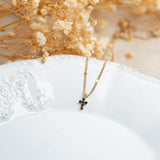 Collier petite croix chrétienne or zirconium acier inoxydable femme