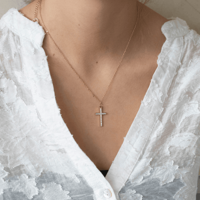 Collier croix chrétienne or strass acier inoxydable femme