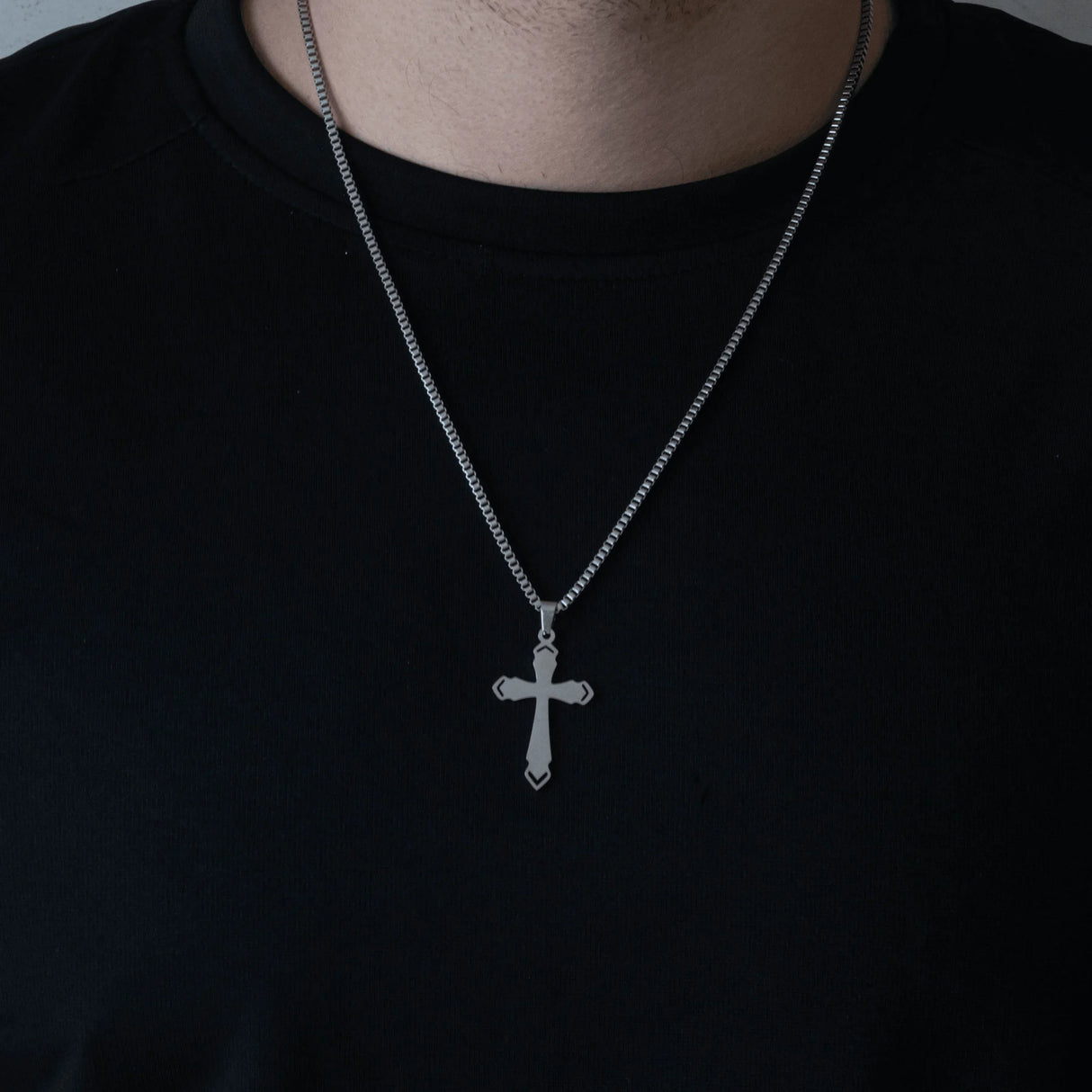 Collier croix chaine maille vénitienne argent acier inoxydable homme