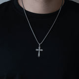 Collier croix chaine maille vénitienne argent acier inoxydable homme