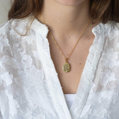 Collier photo or personnalisé médaillon ovale acier inoxydable motif lune