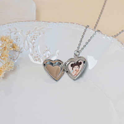 Collier photo argent personnalisé médaillon coeur acier inoxydable
