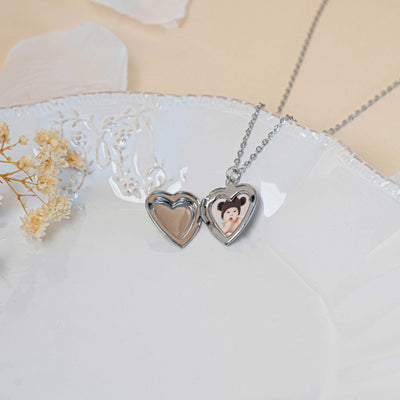 Collier photo argent personnalisé médaillon coeur acier inoxydable