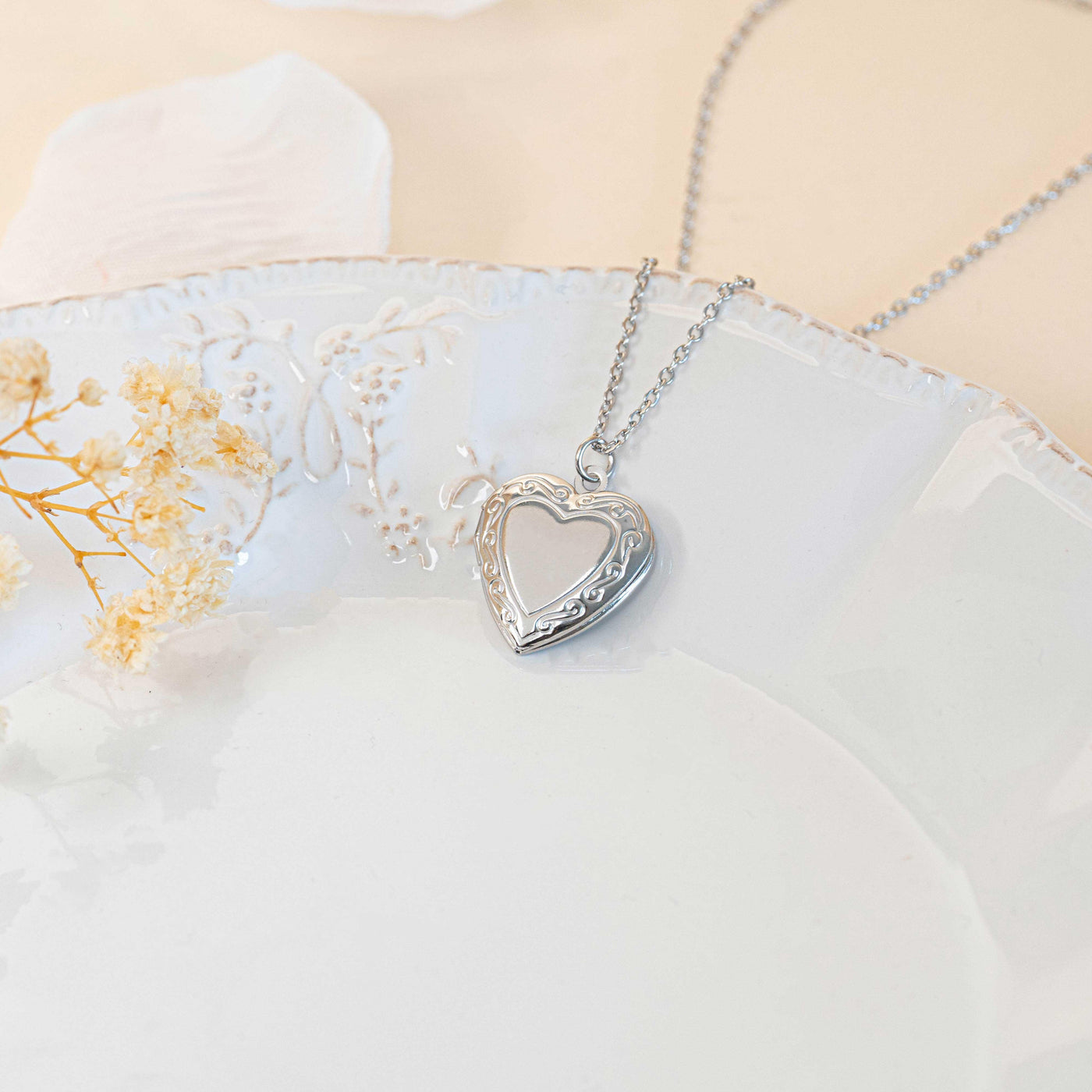 Collier photo argent personnalisé médaillon coeur acier inoxydable