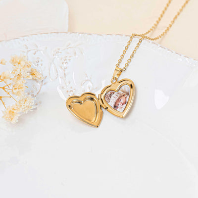 Collier photo or personnalisé médaillon coeur acier inoxydable