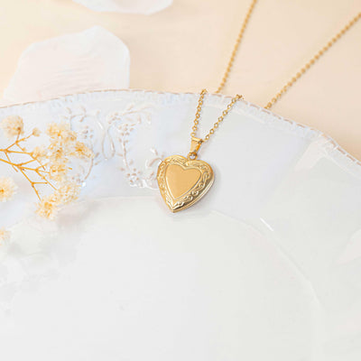 Collier photo or personnalisé médaillon coeur acier inoxydable